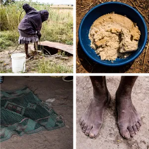 Woman getting water from a well